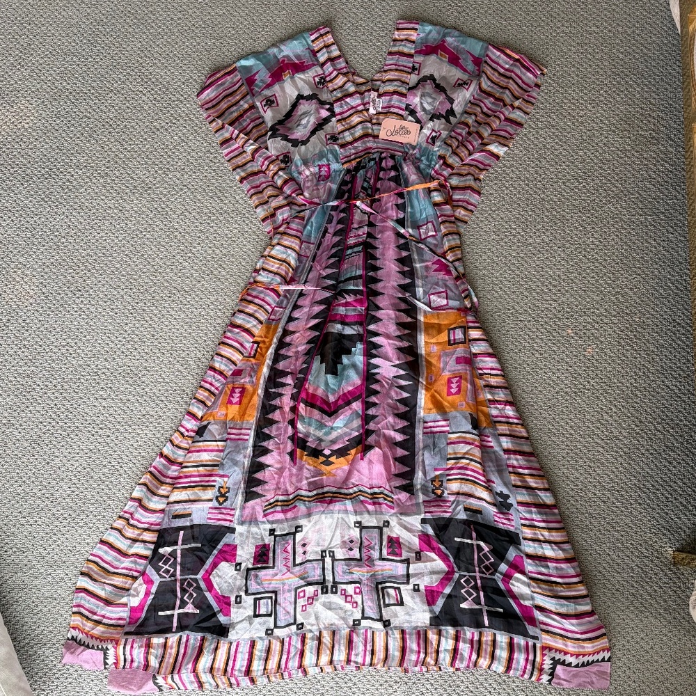Lotta Stensson Sheer Long SILK Cover Up Kaftan Tex Mex Maxi Sheer Poncho